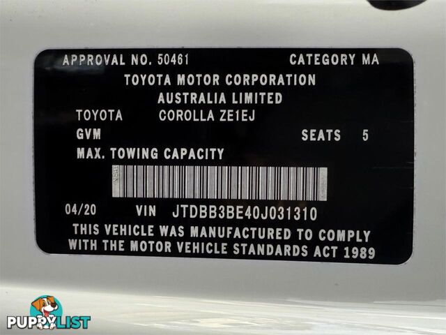 2020 TOYOTA COROLLA ASCENT SPORT (HYBRID) ZWE211R SEDAN
