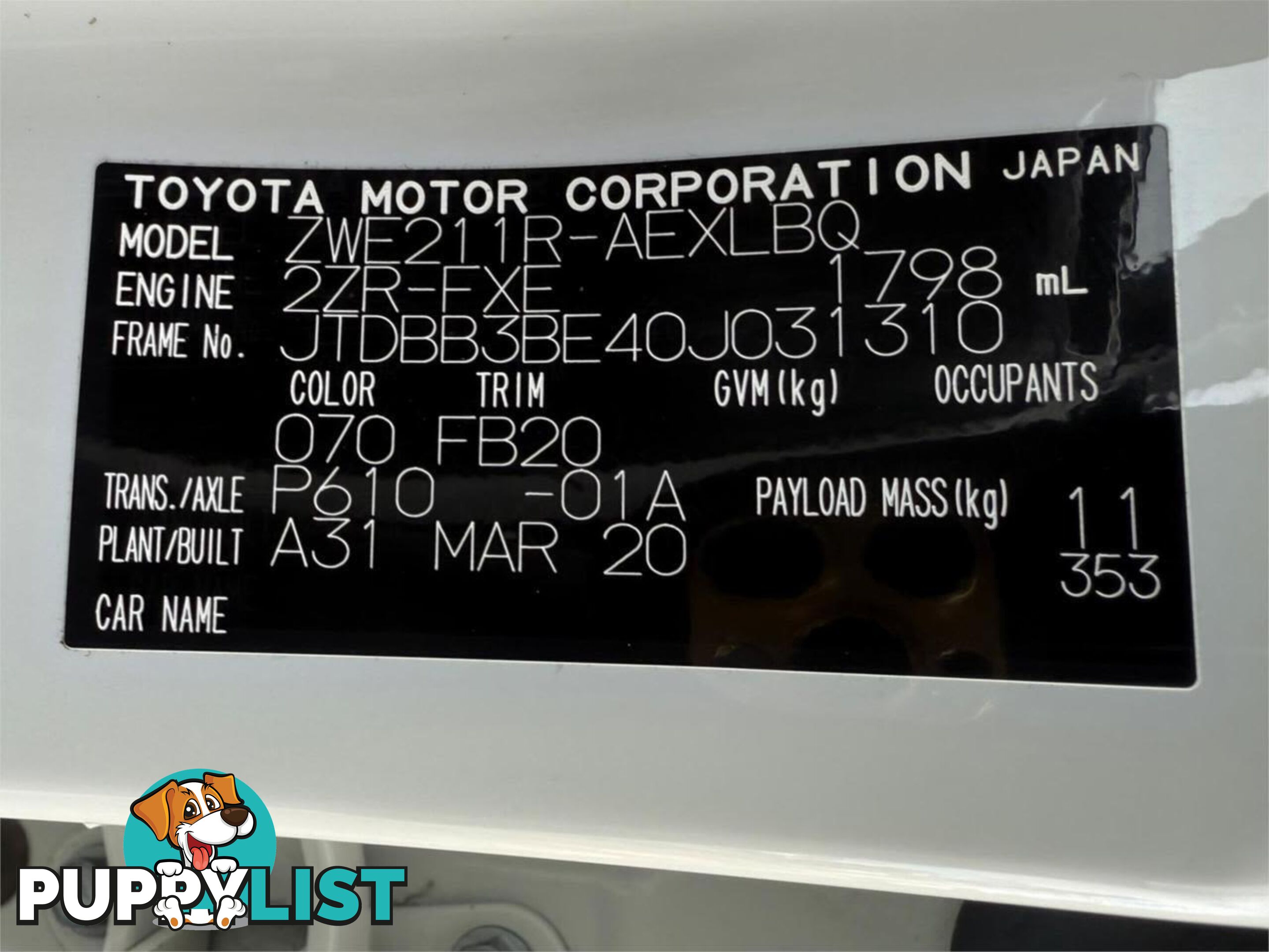 2020 TOYOTA COROLLA ASCENT SPORT (HYBRID) ZWE211R SEDAN