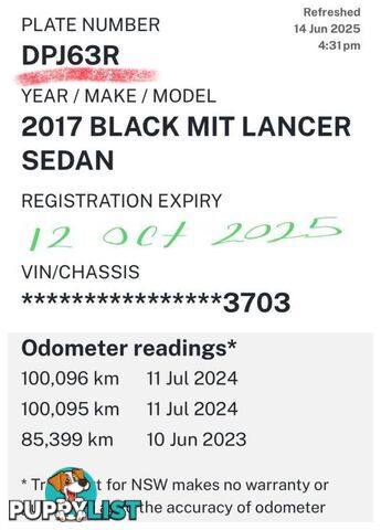 2017 MITSUBISHI LANCER ES SPORT CF MY17 SEDAN