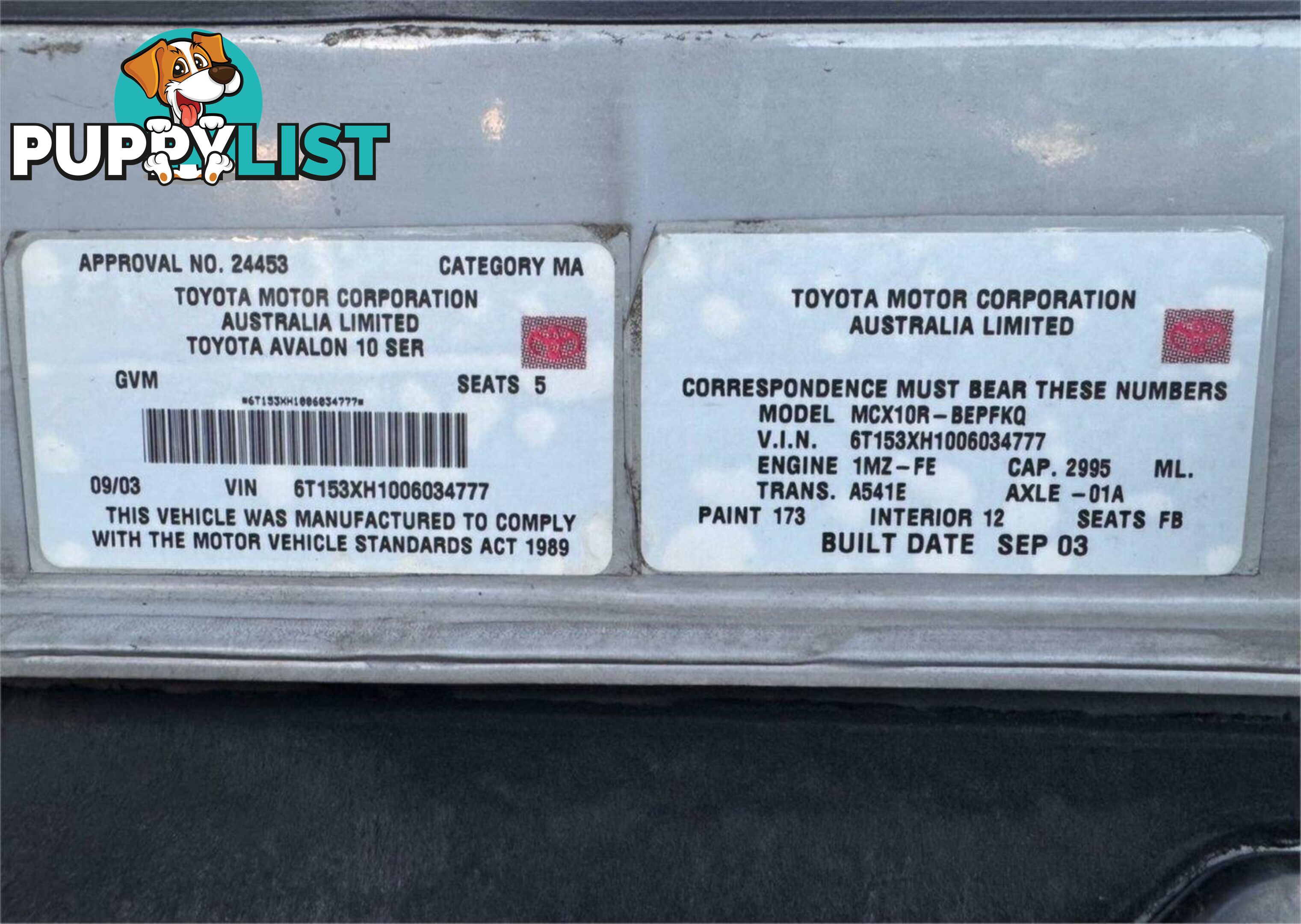 2003 TOYOTA AVALON CONQUEST MCX10R SEDAN