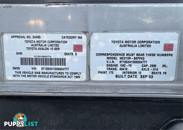 2003 TOYOTA AVALON CONQUEST MCX10R SEDAN