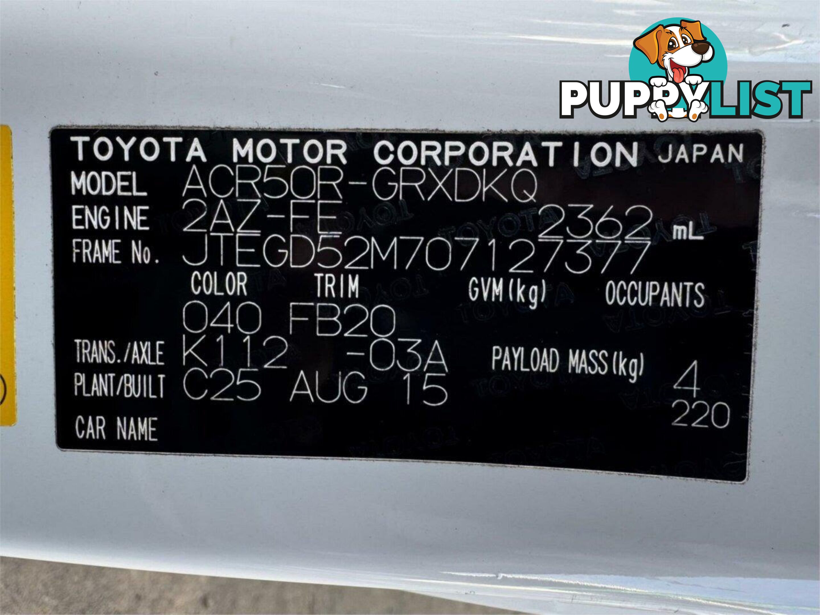 2015 TOYOTA TARAGO GLI ACR50R MY13 WAGON