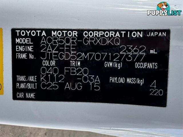 2015 TOYOTA TARAGO GLI ACR50R MY13 WAGON