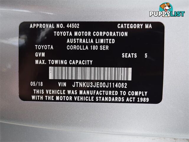 2018 TOYOTA COROLLA ASCENT ZRE182R MY17 HATCH, 5 DOORS, 5 SEATS