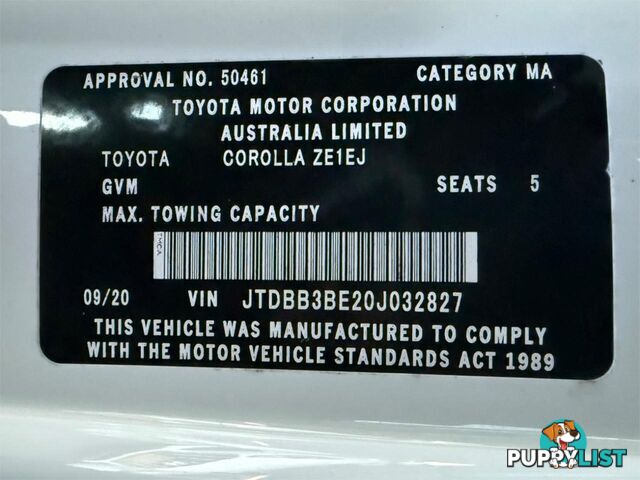 2020 TOYOTA COROLLA ASCENT SPORT (HYBRID) ZWE211R SEDAN