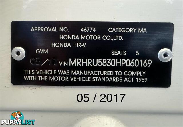 2017 HONDA HR-V VTI MY17 SUV, 4 DOORS, 5 SEATS