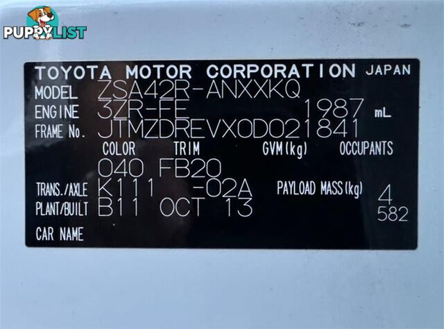 2013 TOYOTA RAV4 GX (2WD) ZSA42R SUV, 4 DOORS, 5 SEATS