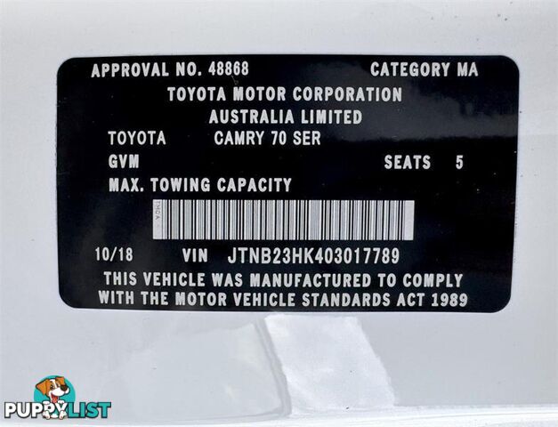 2018 TOYOTA CAMRY ASCENT (HYBRID) AXVH71R MY19 SEDAN