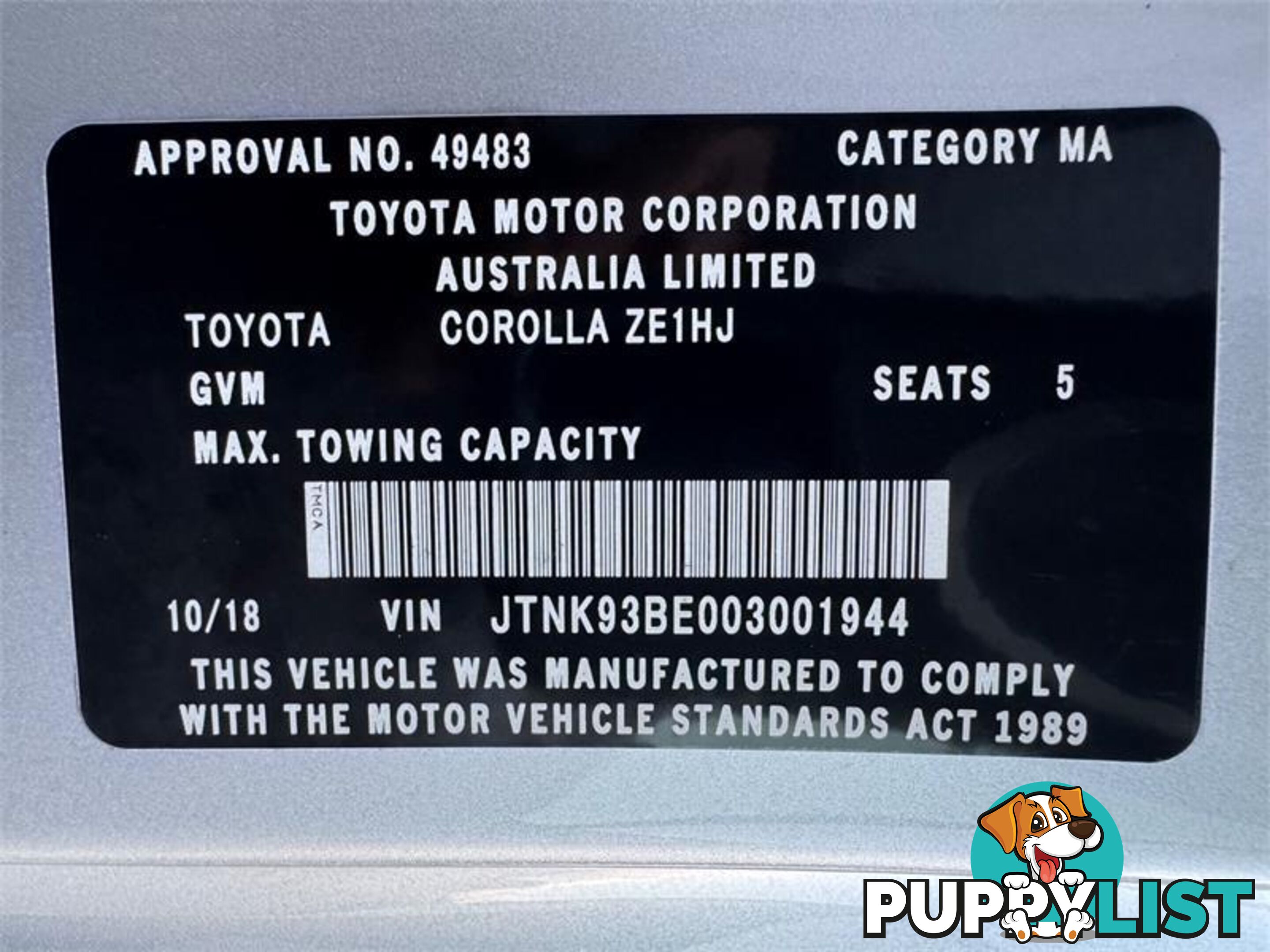 2018 TOYOTA COROLLA ASCENT SPORT (HYBRID) ZWE211R HATCHBACK