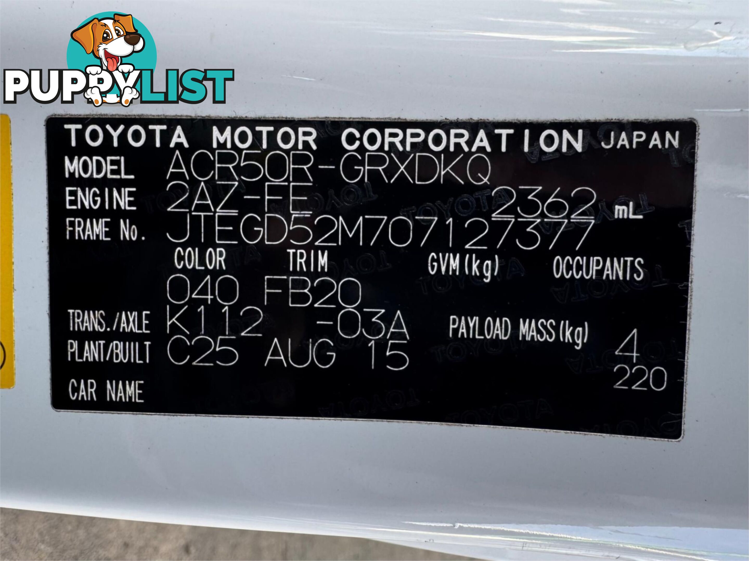 2015 TOYOTA TARAGO GLI ACR50R MY13 WAGON