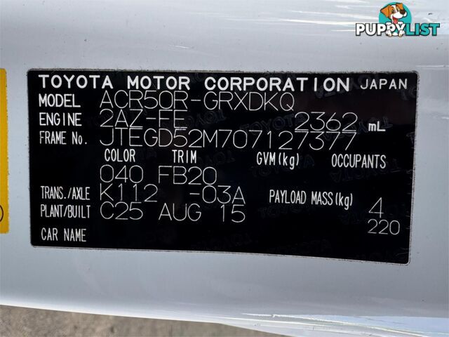 2015 TOYOTA TARAGO GLI ACR50R MY13 WAGON