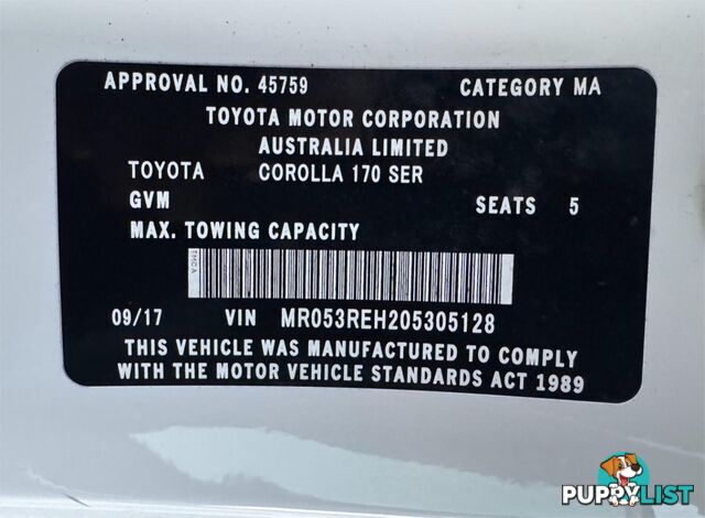 2017 TOYOTA COROLLA ASCENT ZRE172R MY17 SEDAN