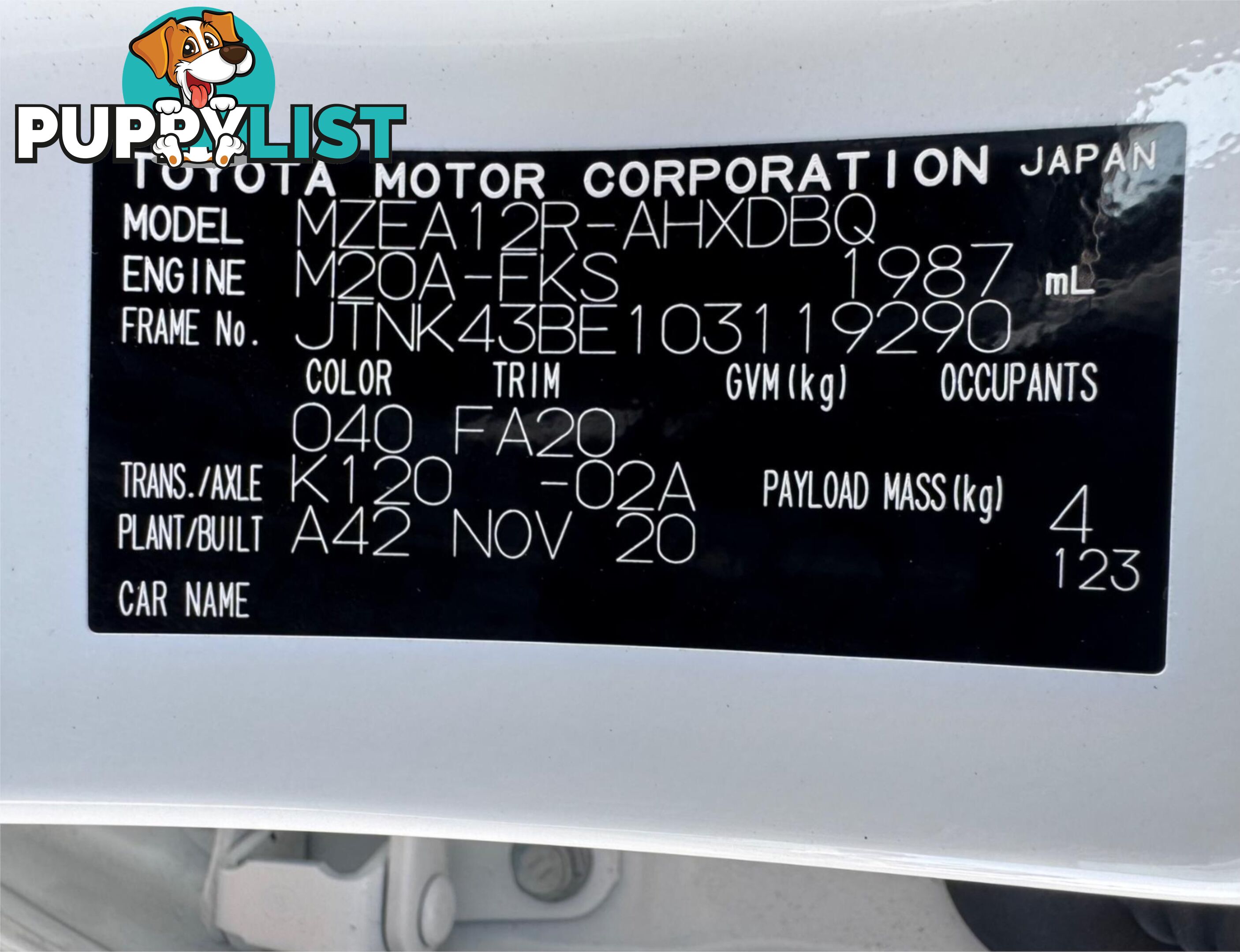 2020 TOYOTA COROLLA ASCENT SPORT MZEA12R HATCHBACK