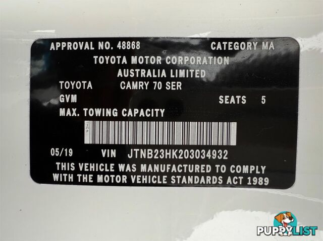2019 TOYOTA CAMRY ASCENT (HYBRID) AXVH71R MY19 SEDAN