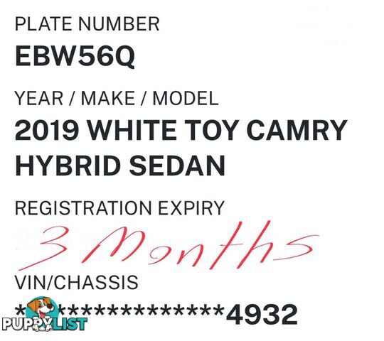 2019 TOYOTA CAMRY ASCENT (HYBRID) AXVH71R MY19 SEDAN