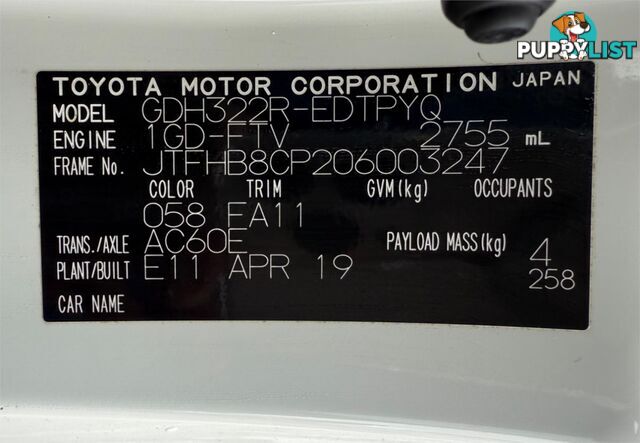 2019 TOYOTA HIACE SLWB GDH320R COMMERCIAL