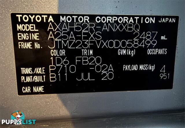 2020 TOYOTA RAV4 GX 2WD HYBRID (NAV) AXAH52R SUV