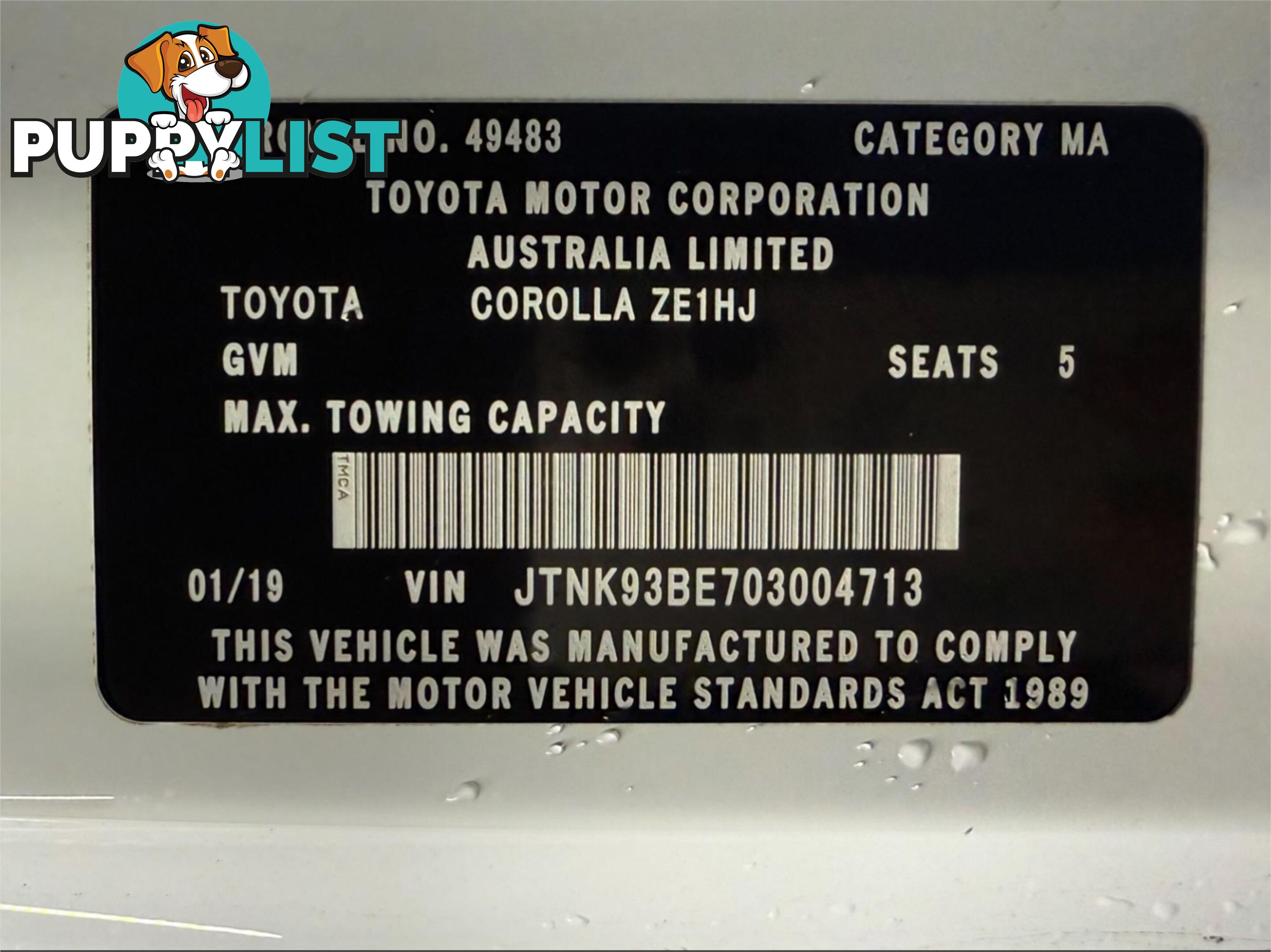 2018 TOYOTA COROLLA ASCENT SPORT (HYBRID) ZWE211R HATCHBACK