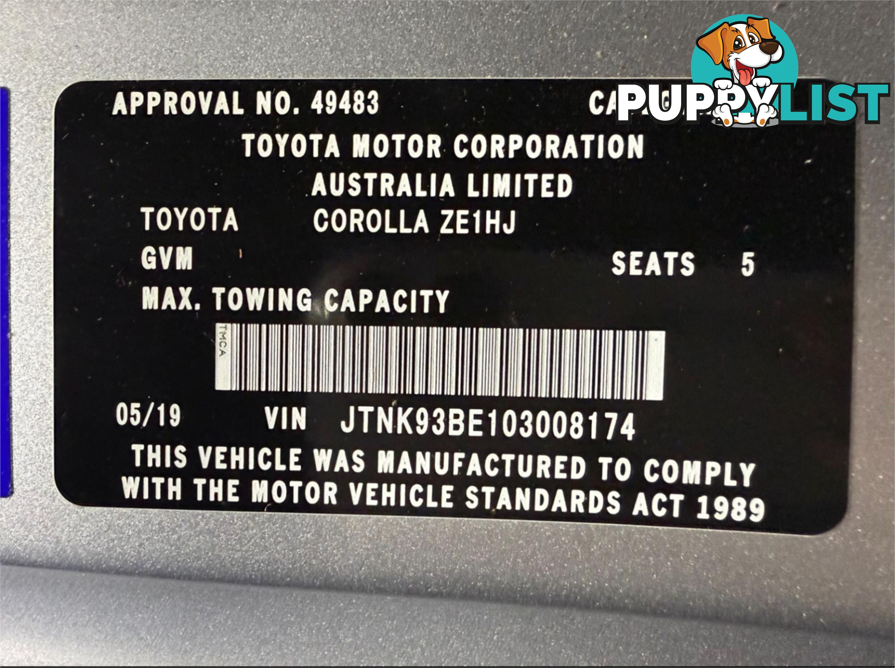 2019 TOYOTA COROLLA ASCENT SPORT (HYBRID) ZWE211R HATCHBACK