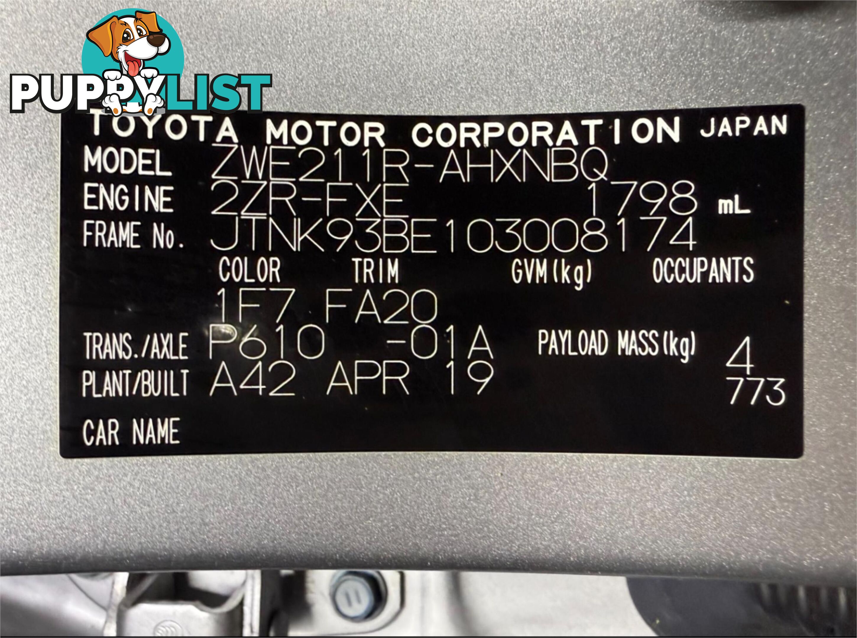 2019 TOYOTA COROLLA ASCENT SPORT (HYBRID) ZWE211R HATCHBACK