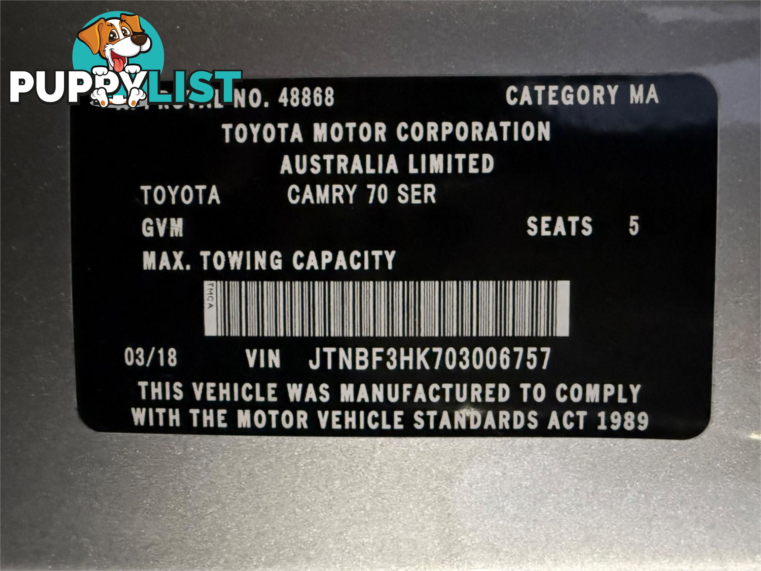 2018 TOYOTA CAMRY ASCENT SPORT ASV70R SEDAN