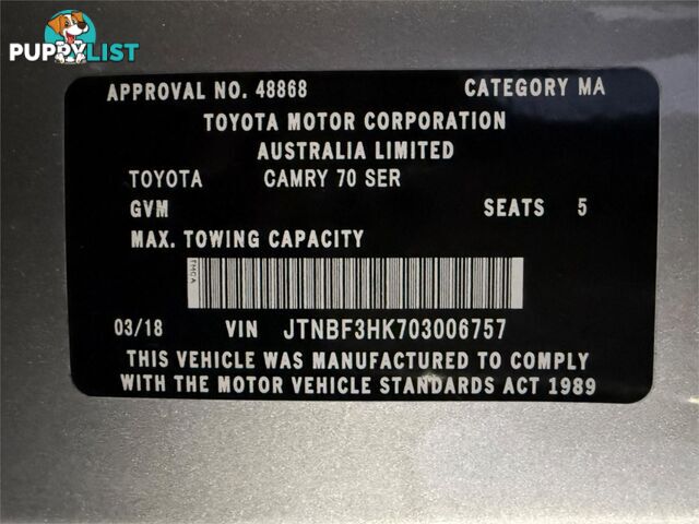 2018 TOYOTA CAMRY ASCENT SPORT ASV70R SEDAN