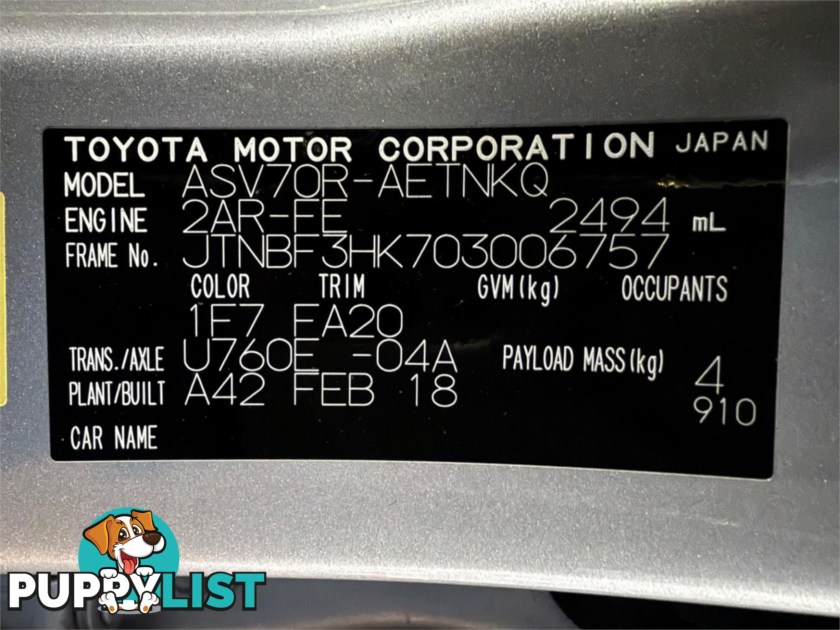 2018 TOYOTA CAMRY ASCENT SPORT ASV70R SEDAN