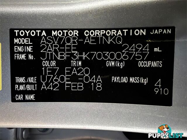 2018 TOYOTA CAMRY ASCENT SPORT ASV70R SEDAN