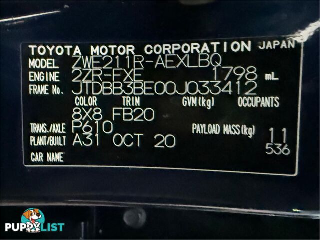2020 TOYOTA COROLLA ASCENT SPORT (HYBRID) ZWE211R SEDAN
