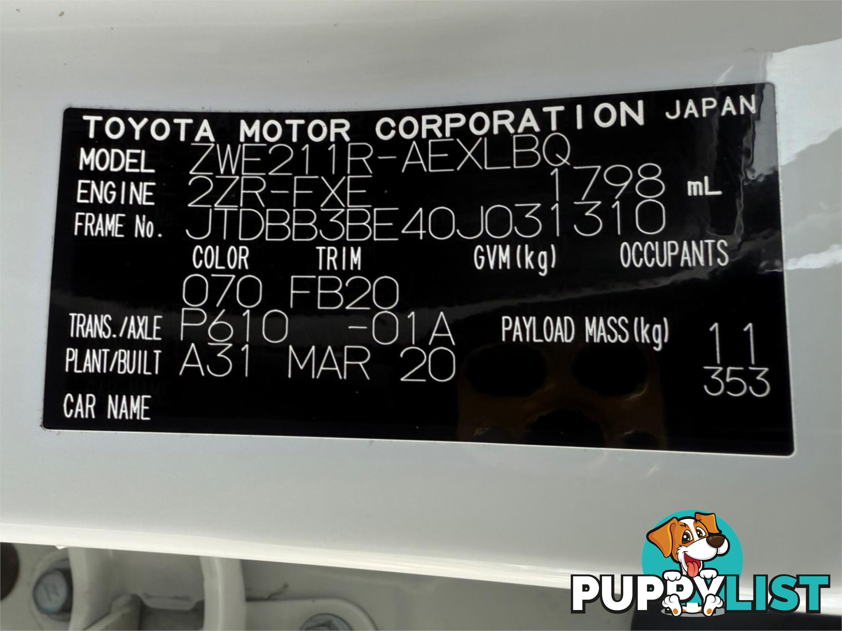 2020 TOYOTA COROLLA ASCENT SPORT (HYBRID) ZWE211R SEDAN