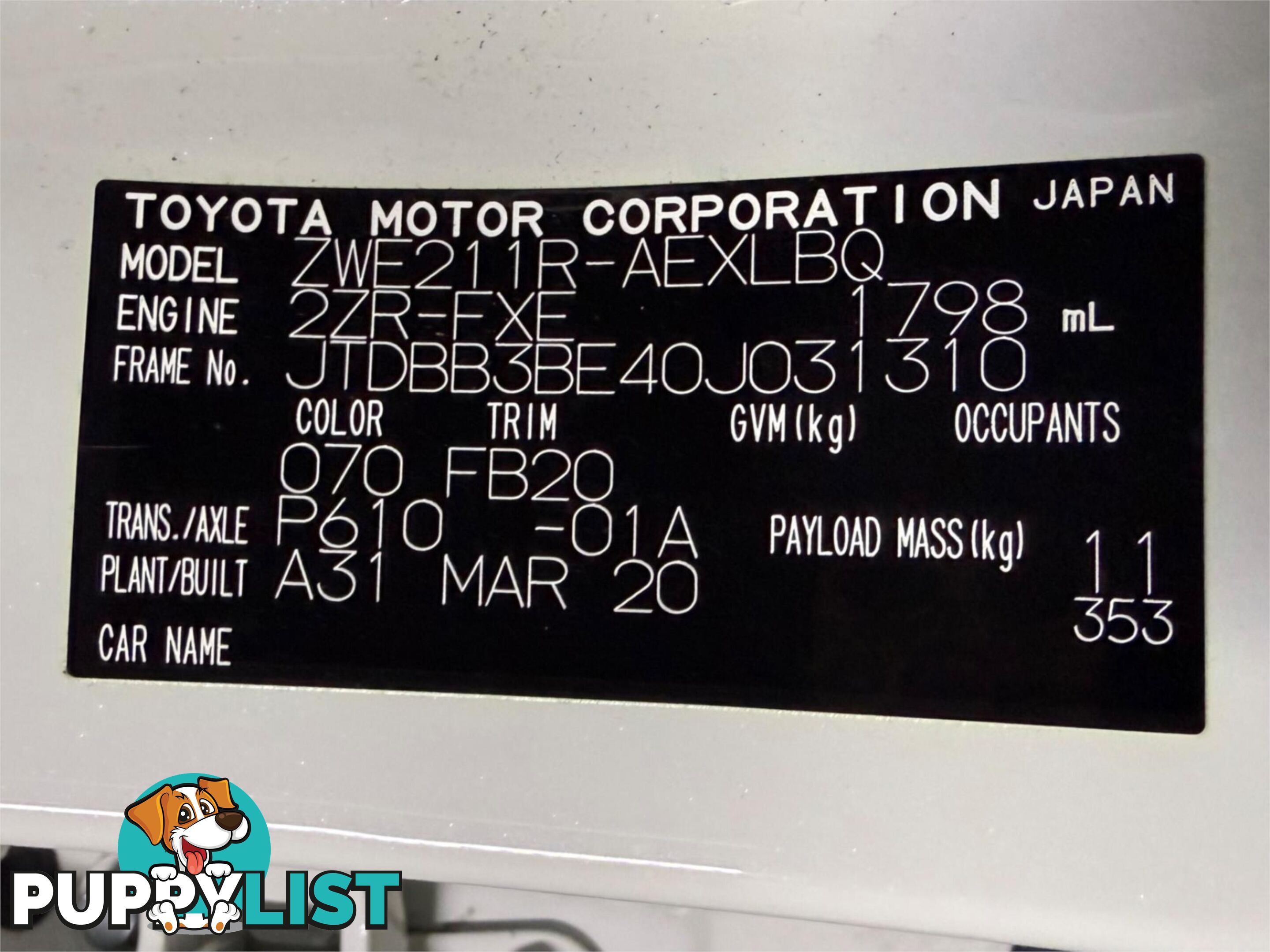2020 TOYOTA COROLLA ASCENT SPORT (HYBRID) ZWE211R SEDAN