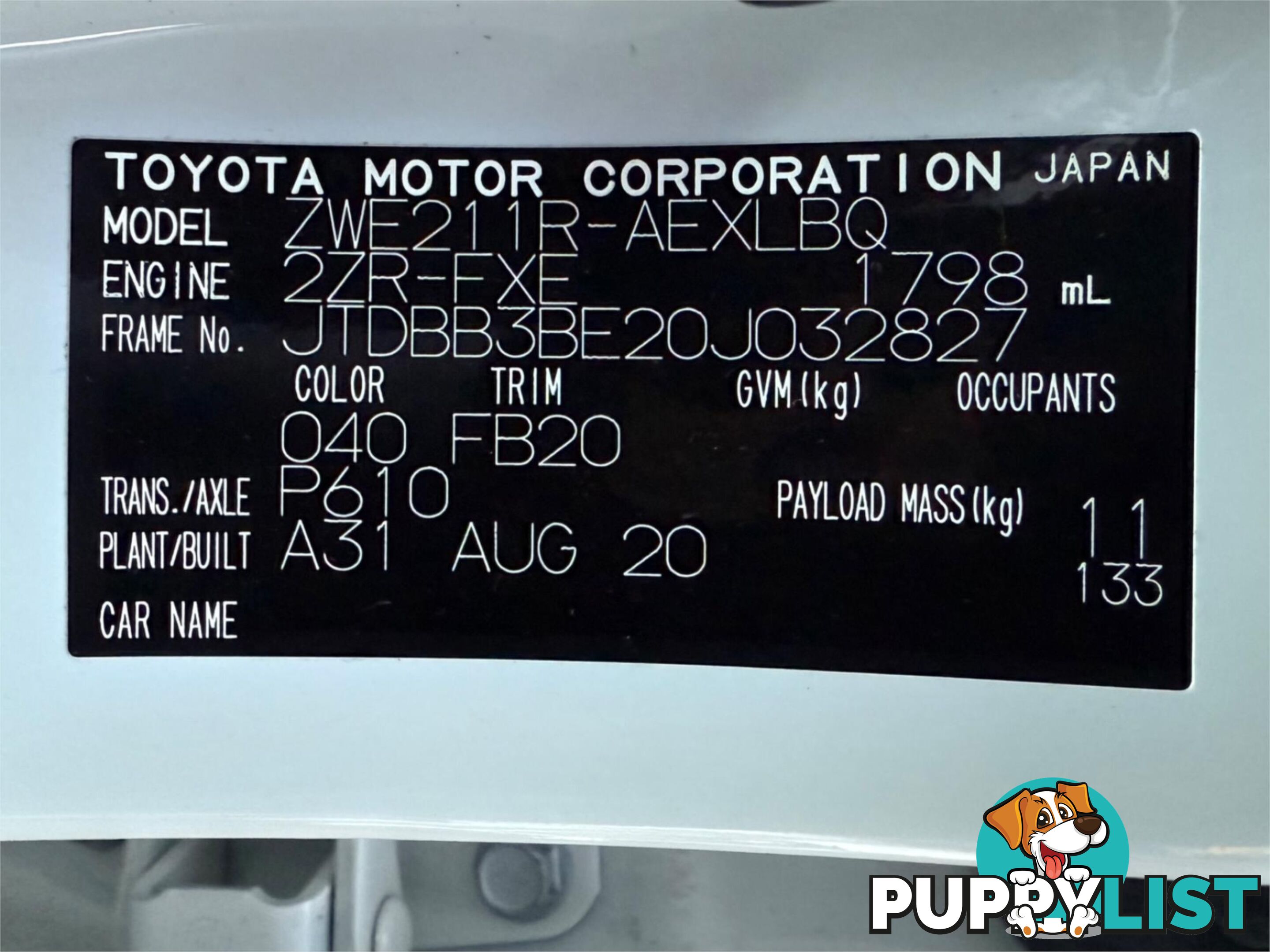 2020 TOYOTA COROLLA ASCENT SPORT (HYBRID) ZWE211R SEDAN