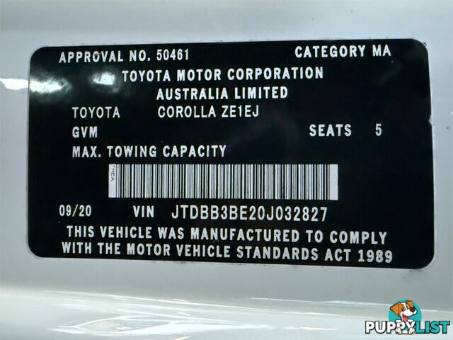 2020 TOYOTA COROLLA ASCENT SPORT (HYBRID) ZWE211R SEDAN