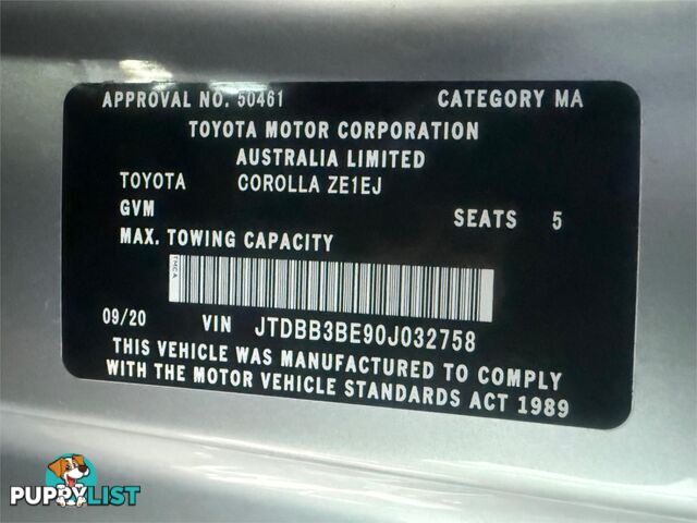 2020 TOYOTA COROLLA ASCENT SPORT (HYBRID) ZWE211R SEDAN