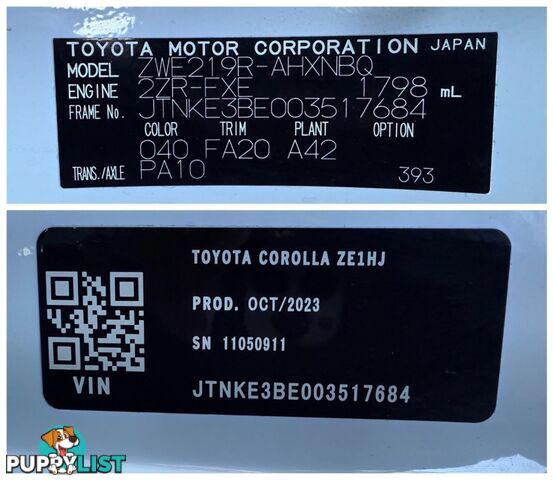 2023 TOYOTA COROLLA ASCENT SPORT HYBRID ZWE219R HATCHBACK