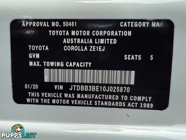 2020 TOYOTA COROLLA ASCENT SPORT (HYBRID) ZWE211R SEDAN