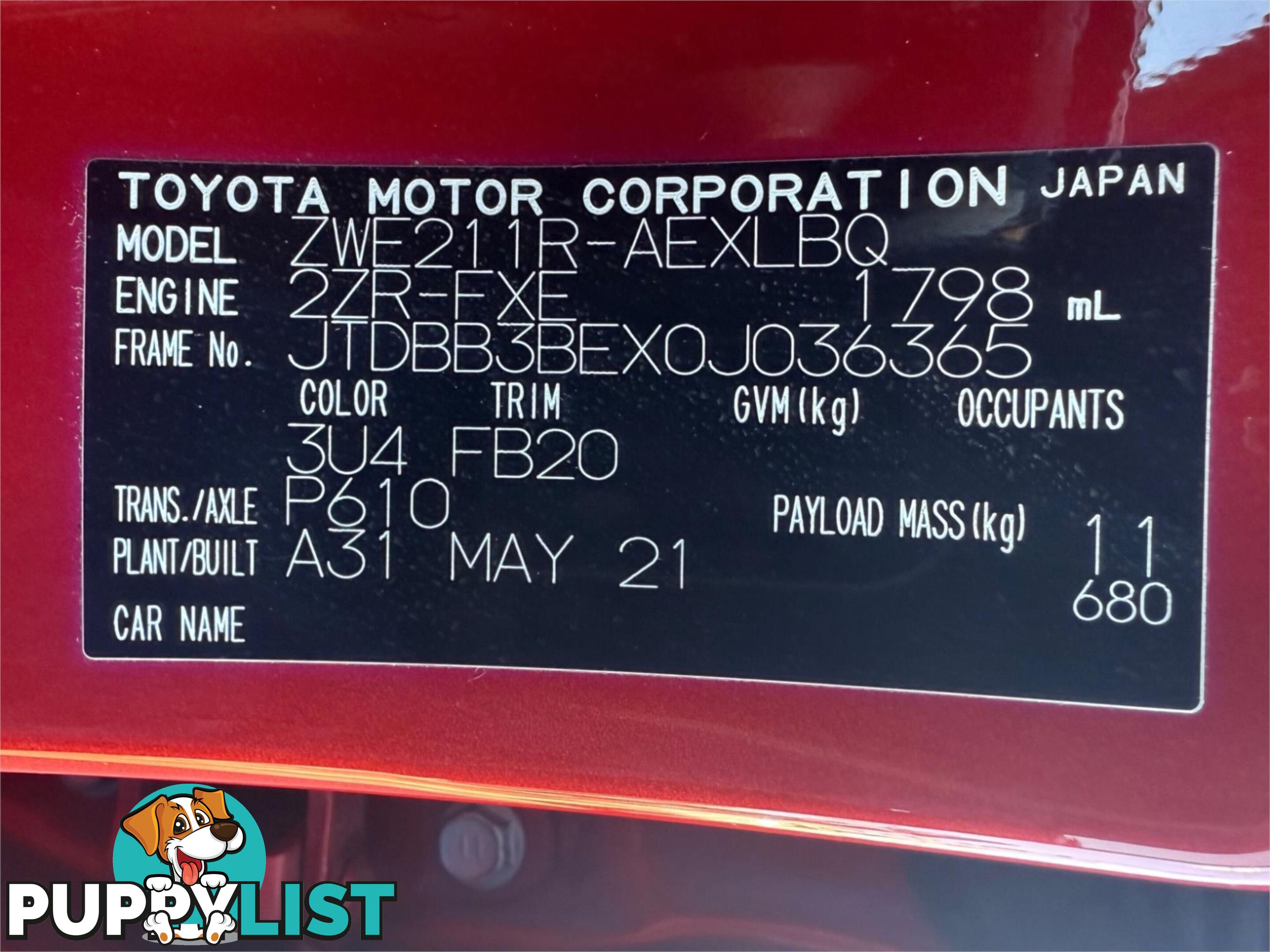2021 TOYOTA COROLLA ASCENT SPORT (HYBRID) ZWE211R SEDAN