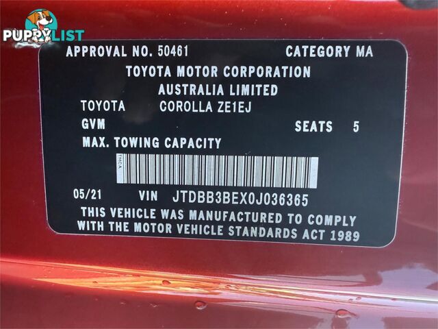 2021 TOYOTA COROLLA ASCENT SPORT (HYBRID) ZWE211R SEDAN