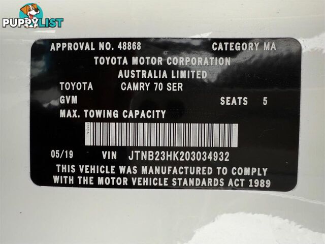 2019 TOYOTA CAMRY ASCENT (HYBRID) AXVH71R MY19 SEDAN