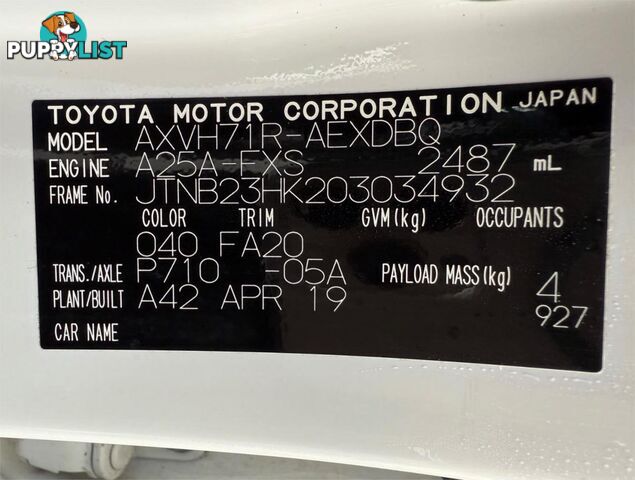 2019 TOYOTA CAMRY ASCENT (HYBRID) AXVH71R MY19 SEDAN