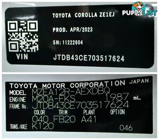 2023 TOYOTA COROLLA  ASCENT SPORT MZEA12R 4D SEDAN
