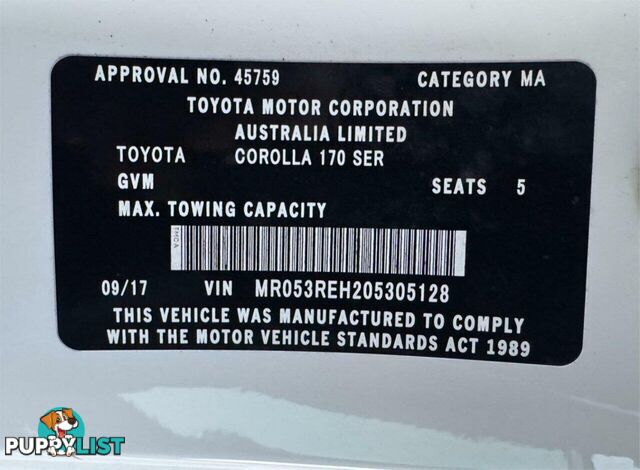 2017 TOYOTA COROLLA ASCENT ZRE172R MY17 SEDAN