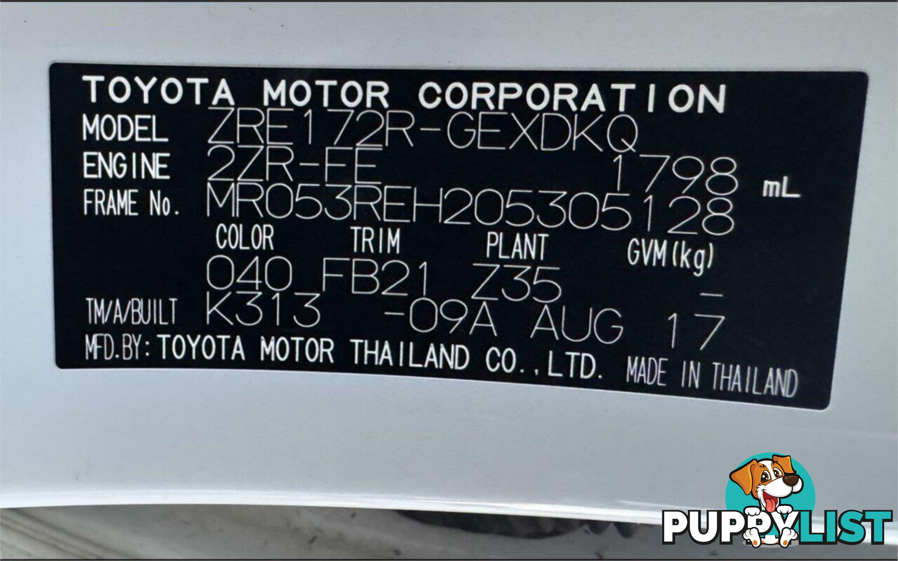 2017 TOYOTA COROLLA ASCENT ZRE172R MY17 SEDAN