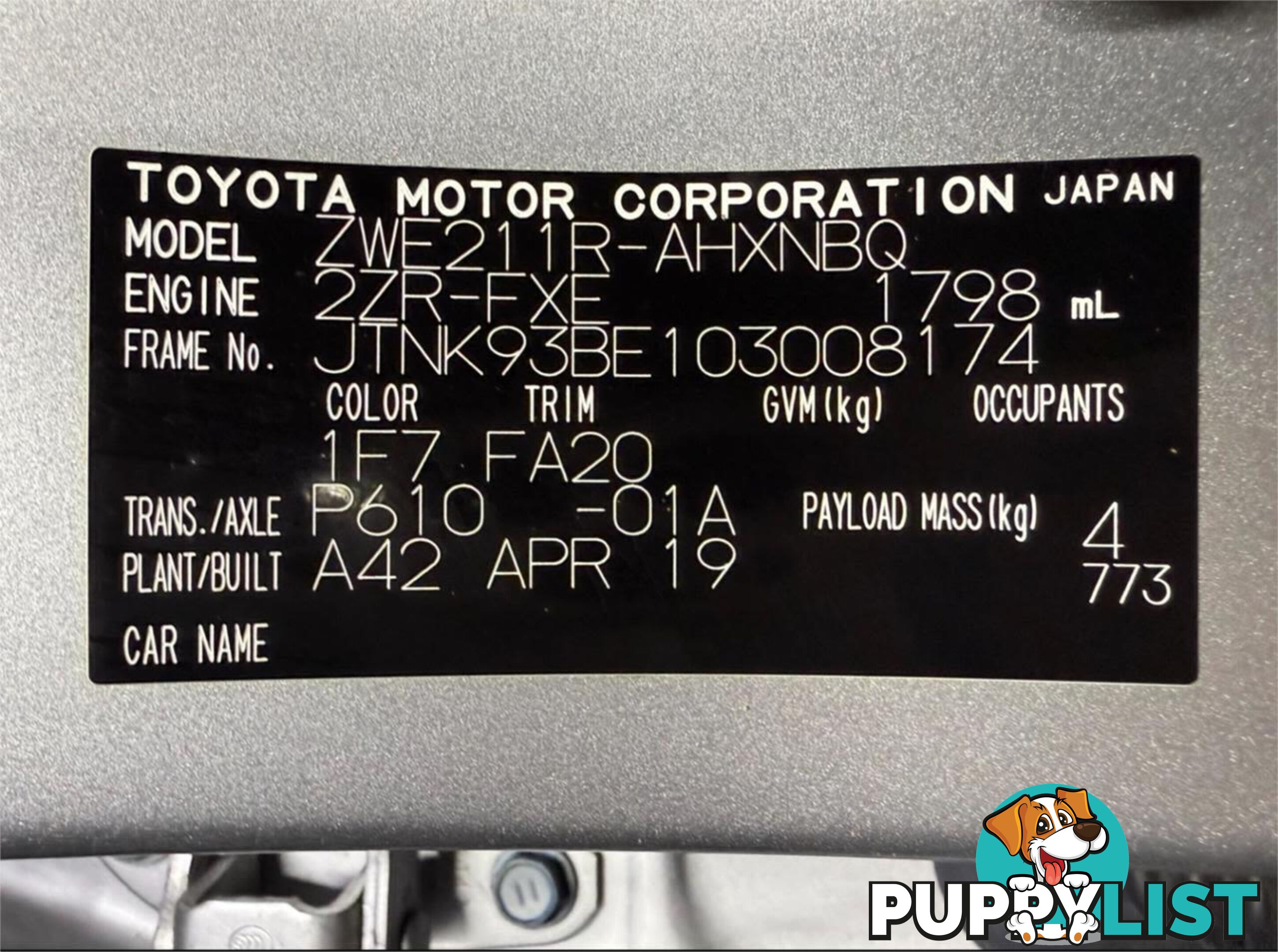 2019 TOYOTA COROLLA ASCENT SPORT (HYBRID) ZWE211R HATCHBACK