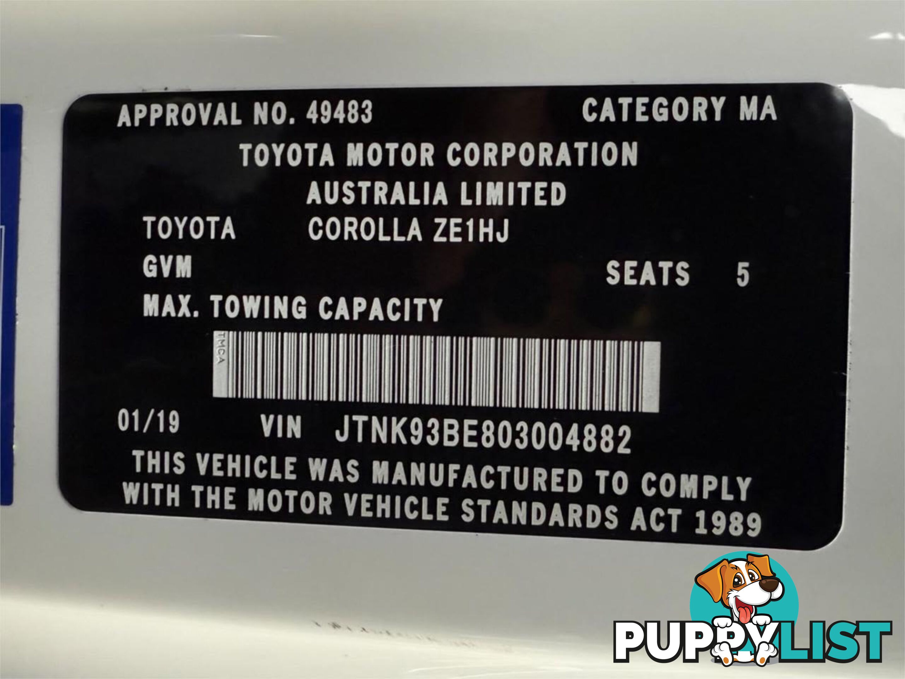 2019 TOYOTA COROLLA ASCENT SPORT (HYBRID) ZWE211R HATCHBACK