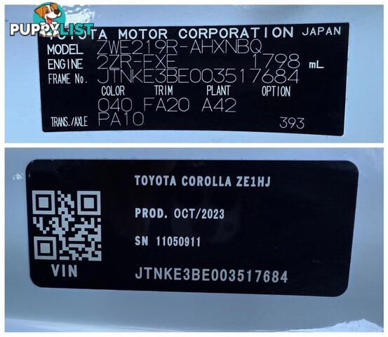 2023 TOYOTA COROLLA ASCENT SPORT HYBRID ZWE219R HATCHBACK