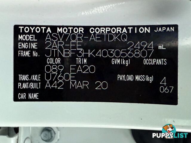 2020 TOYOTA CAMRY ASCENT ASV70R SEDAN