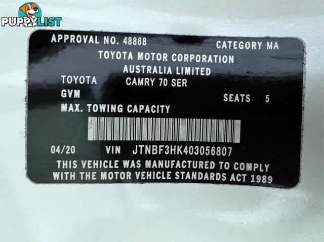 2020 TOYOTA CAMRY ASCENT ASV70R SEDAN