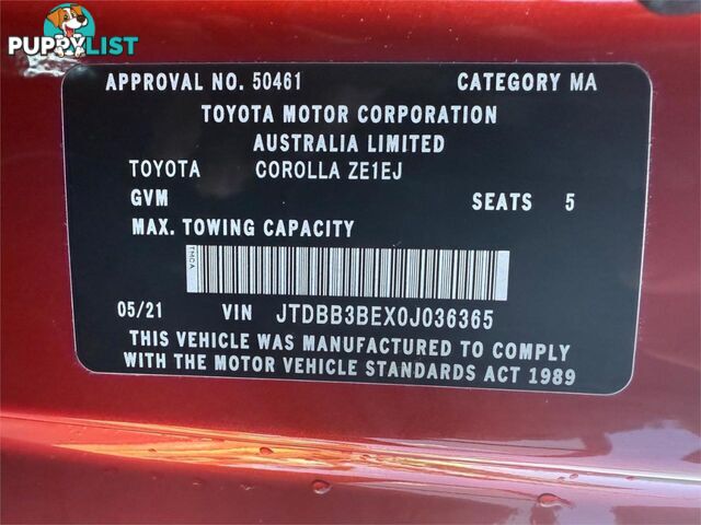2021 TOYOTA COROLLA ASCENT SPORT (HYBRID) ZWE211R SEDAN