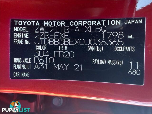 2021 TOYOTA COROLLA ASCENT SPORT (HYBRID) ZWE211R SEDAN